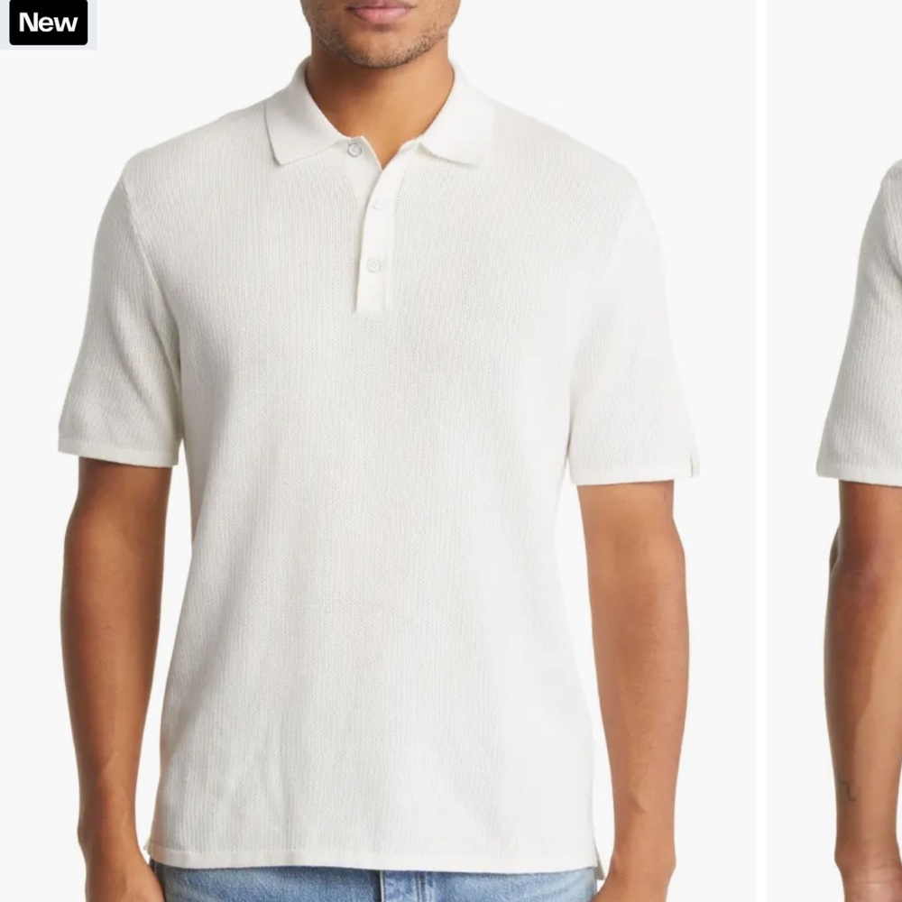 rag & bone White Knit Short-Sleeve Polo